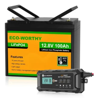 Batería LiFePO4 de 12V 100Ah con Cargador Inteligente de Litio de 10A, BMS Integrado, Más de 4000 Ciclos Profundos, para RV, Marino, Personalizada