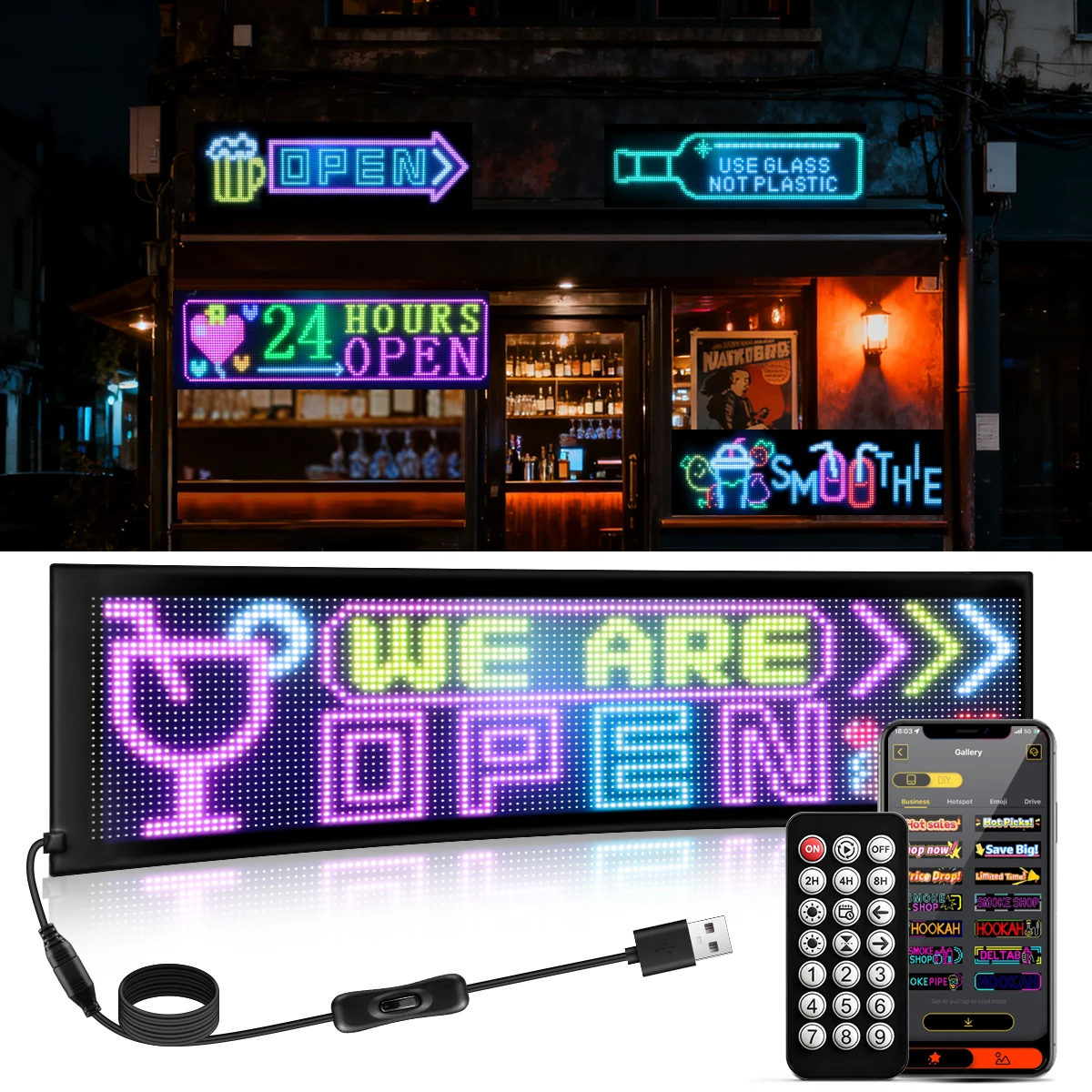 Panel de Matriz de Píxeles LED con Control por Aplicación Inteligente, Flexible, Animación de Texto DIY, 16x96 32x128 LEDs, Alimentado por USB, Decoración para Automóvil, Pantalla Publicitaria