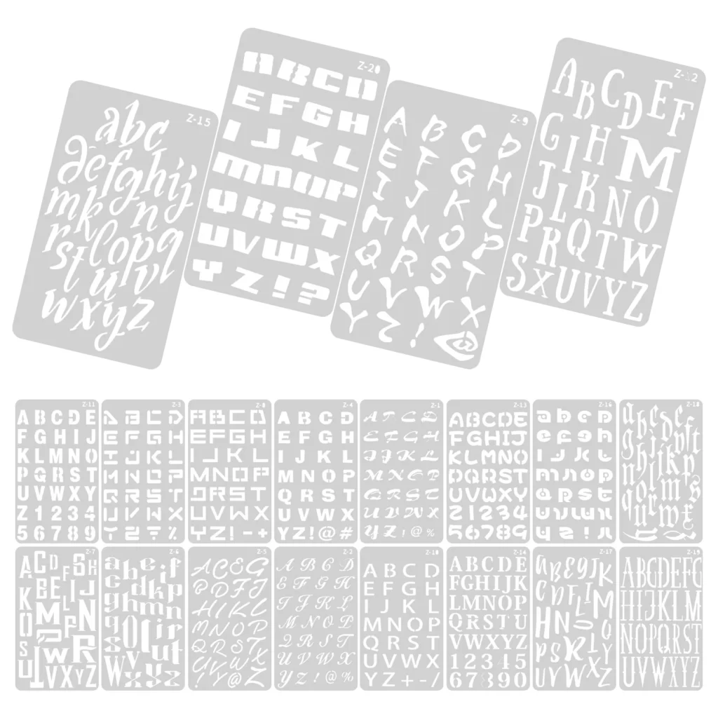 Plantillas de letras de 20 hojas para quemar madera, moldes del alfabeto, troqueles de pintura, aerógrafo