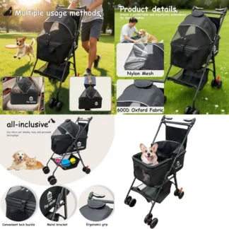 Carrito de Paseo Grande para Mascotas, para Perros y Gatos, con Protección contra la Intemperie, Apto para Varios Tamaños de Mascotas, Carrito de Viaje para Exteriores