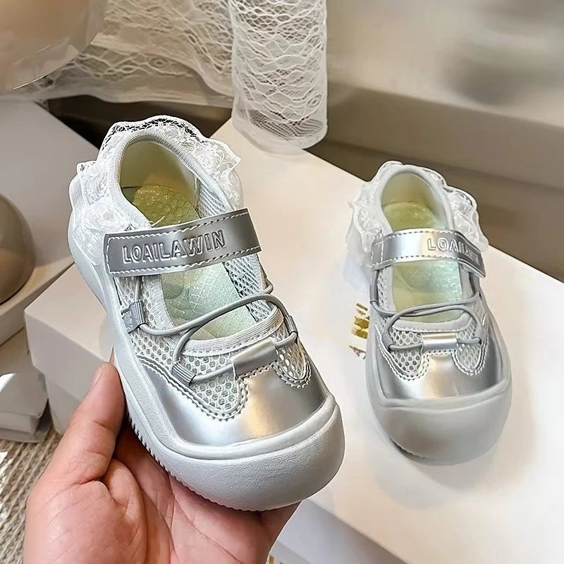 Zapatos informales de malla transpirable para niñas, suela antideslizante, zapatos de playa para niños pequeños con cordones, zapatos de entrenamiento coloridos, verano