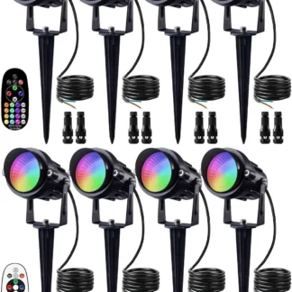 Luces LED RGB de 12W para Paisajismo con Cambio de Color, Paquete de 8 con Control Remoto, Focos Impermeables para Exteriores