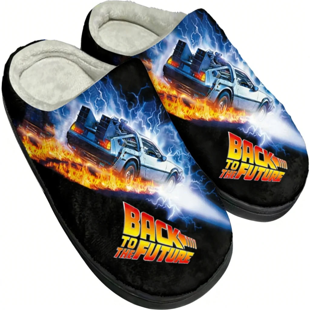 Pantuflas de algodón de peluche con diseño de películas de ciencia ficción de Regreso al futuro, para hombre y mujer, pantuflas de invierno para el hogar, para mantener el calor en interiores