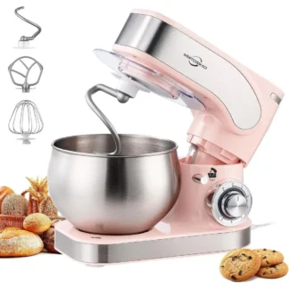 Batidora de Cocina de 5.3QT, 6+ Velocidades - Batidoras Eléctricas de Alimentos con Batidor de Varillas para Crema y Huevos, Gancho Amasador, Batidor, Amasadora de Pan o Bolsa, Rosa