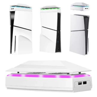 Ventilador de refrigeración RGB superior con cubierta antipolvo, luz LED colorida, ventilador enfriador de 2 puertos USB, ventilador ajustable para disco de consola PS5 Slim/Digital