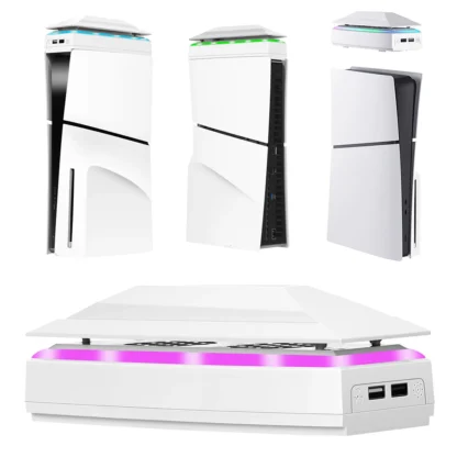 Ventilador de refrigeración RGB superior con cubierta antipolvo, luz LED colorida, ventilador enfriador de 2 puertos USB, ventilador ajustable para disco de consola PS5 Slim/Digital