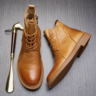 Botas Retro de Cuero Genuino para Hombre de Alta Calidad, Zapatos de Moda para Hombre
