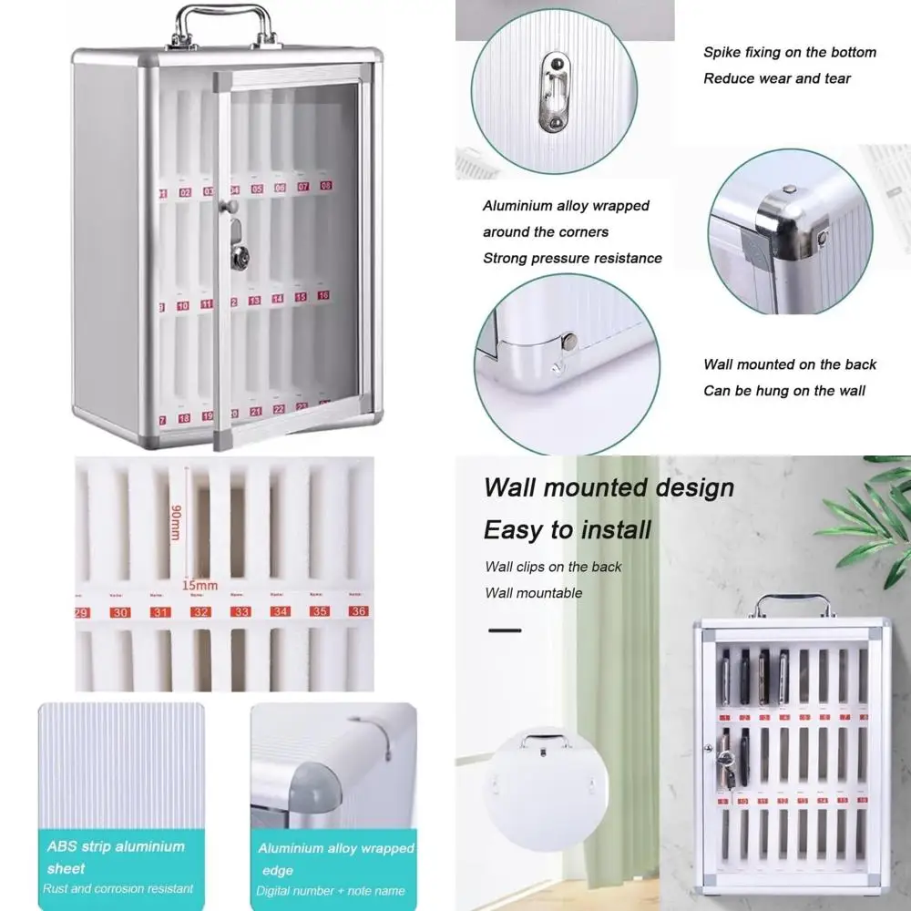 Caja de almacenamiento para teléfono móvil montada en la pared de aleación de aluminio con llave, opciones de bolsillo de 12 a 60, bloqueable, adecuada para el hogar y la oficina U