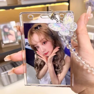 Portatarjetas de mariposa de cristal, portatarjetas de identificación transparente de acrílico, llavero para tarjetas fotográficas, para estudiantes, tarjetas de crédito, oficina, escuela