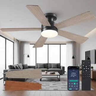 Lámpara de Techo Interior/Exterior de 46 Pulgadas con Control Remoto/Aplicación, Luz de Perfil Bajo con 6 Velocidades, Regulable, Adecuada para Dormitorio, Sala de Estar