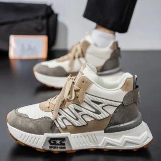 Tendencia de suela gruesa 2025, nuevo calzado nuevo de otoño para hombre, zapatos deportivos de moda, zapatillas informales sin cordones para hombre, comodidad al aire libre de encaje