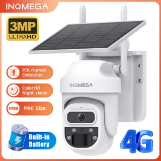 INQMEGA-cámara Solar de 3MP, videocámara de seguridad con WIFI, 4G, tarjeta Sim, PIR, detección humana, batería Solar, videovigilancia CCTV para exteriores