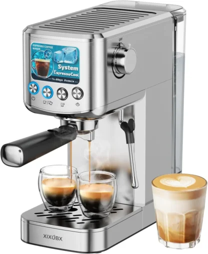 Cafetera Espresso de 20 Bares con Espumador de Leche, Cafetera de Acero Inoxidable para Cappuccino, Latte y Cold Brew