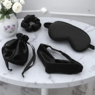 Juego de 4 Uds de máscara de ojos de seda para dormir, banda para el pelo para el intestino grueso, bolsa de almacenamiento, cómoda, suave y transpirable, máscara para dormir para mujeres y hombres