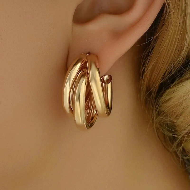 Pendiente de aro circular de Color dorado elegante para mujer, pendientes de lujo con declaración geométrica Vintage de Metal, regalos de joyería para fiesta