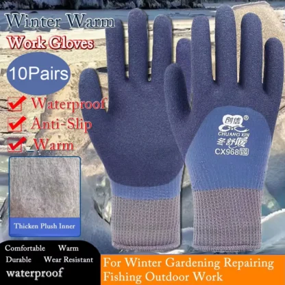 10 pares de guantes antideslizantes de invierno para reparación de trabajo térmico impermeable recubierto de látex cálido para guantes de seguridad para el trabajo de jardín doble