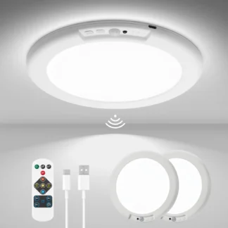 Luces de Techo Recargables con Sensor de Movimiento y Control Remoto, Regulables con Temporizador para Armario o Ducha, 3000K-6500K