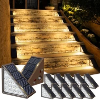 【Nuevo modelo】Luces solares para escalones para exteriores, paquete de 12 luces solares para escalones, luces impermeables para escalones de terraza IP67, decoración de iluminación exterior