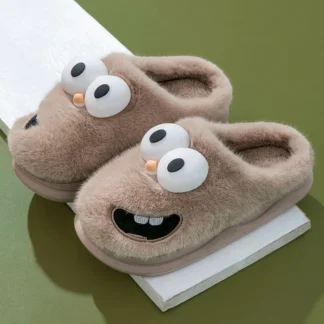 Nuevos divertidos dibujos animados de invierno suela suave para hombre piso interior plataforma antideslizante diapositivas zapatillas de felpa cálidas zapatos casuales de algodón para el hogar para hombre