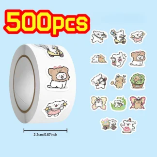 500 uds/rollo de pegatinas de perro Kawaii, lindas calcomanías de cachorros de dibujos animados para bricolaje, diario y adorno de regalo