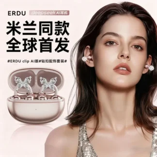 Auriculares Inalámbricos Erdu con Clip para la Oreja, Reducción de Ruido Activa Inteligente con IA, Auriculares Ergonómicos para Juegos con Accesorios de Mariposa