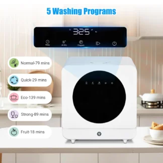 Lavavajillas Encimera 6 programas Mini lavavajillas con tanque de agua de 5L Lavavajillas con control táctil con doble pulverización y secado al aire