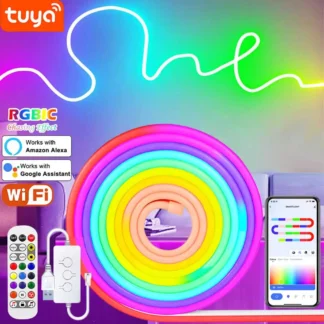 Tira de luces de neón RGBIC TUYA, luces flexibles impermeables para TV, decoración del hogar, 16 colores, DC5V, USB