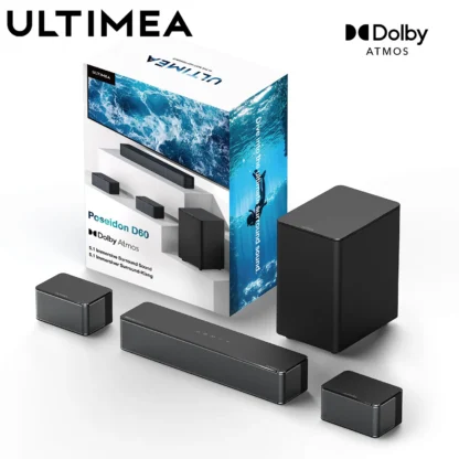 ULTIMEA PoseidonD60 barra de sonido 5,1 canales con Control por aplicación Dolby Atmos Subwoofer inalámbrico altavoces envolventes traseros cine en casa