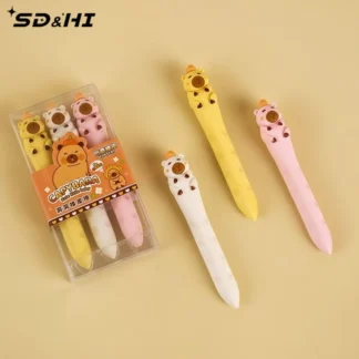 1 Juego de borrador duradero de goma con agujero de capibara bonito de gato de dibujos animados, juego de borrador limpio y sin rastro para bocetos de estudiantes, suministros de papelería