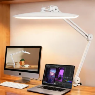 Lámpara de Escritorio LED Ajustable con Abrazadera, Luz para el Cuidado de los Ojos para Oficina en Casa, Brazo Flexible para Dos Monitores, Regulación Continua de la Intensidad