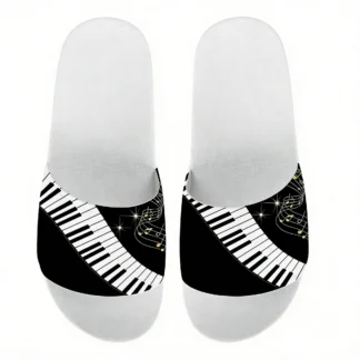 Pantuflas de Verano para Mujer con Diseño de Teclado de Piano y Notas Musicales, Blancas, Antideslizantes, para Casa, Playa, Chanclas