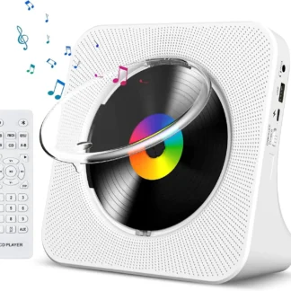 Reproductor de CD Bluetooth Portátil con Temporizador, Altavoces HiFi, Pantalla LCD, Radio FM y USB-C para el Hogar (Blanco)
