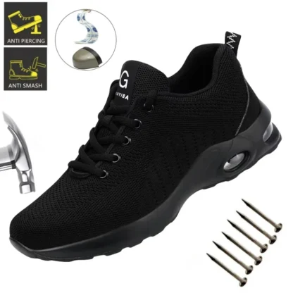 Zapatos de seguridad para el trabajo con cojín de aire para hombre, zapatillas de trabajo transpirables, zapatos con punta de acero, zapatos protectores de seguridad antipinchazos para mujer y hombre