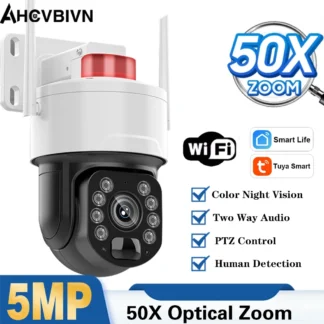  Cámara de Vigilancia de Seguridad PTZ Wifi con Zoom Óptico de 50X, Cámara IP PTZ HD de 5MP 2K para Exteriores, Visión Nocturna en Color, Audio Bidireccional