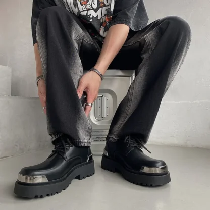 Zapatos de cuero para hombre, mocasines informales con plataforma gruesa, estilo Harajuku coreano, a la moda, para boda