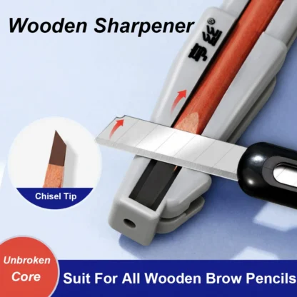 Sacapuntas de cejas de madera para punta de cincel, sin núcleo roto, sacapuntas Manual fácil Compatible con todos los lápices de cejas de madera