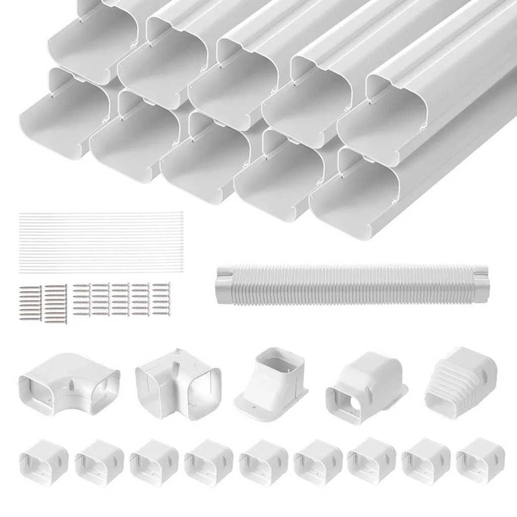 Cubierta de PVC de 3 pulgadas para tuberías de mini-split, 17.7 pies de largo, fácil de instalar, pintable, para bombas de calor, color blanco