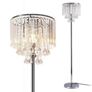 Lámpara de pie de cristal de elegancia moderna, interruptor de encendido/apagado de pie, lámpara de pie de cristal y vidrio con 3 luces, lámpara de lectura para oficina