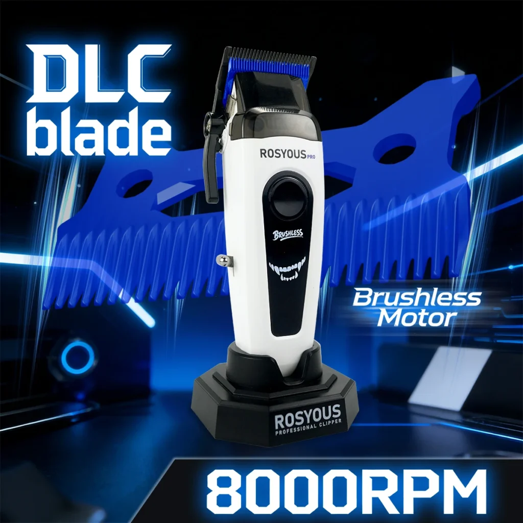 Cortadora de Pelo para Hombre ROSYOUS, Cuchilla de Zirconio DLC, Motor sin Escobillas de 8000 RPM, con Base de Carga, Pantalla LED, Máquinas de Barbería Profesionales