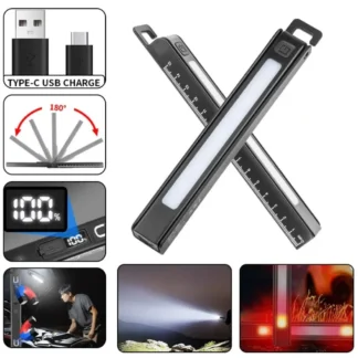 Linterna Magnética Plegable Recargable 180 ° Lámpara de Trabajo Multifuncional Giratoria con Regla, Linterna LED de Inspección para Acampar al Aire Libre