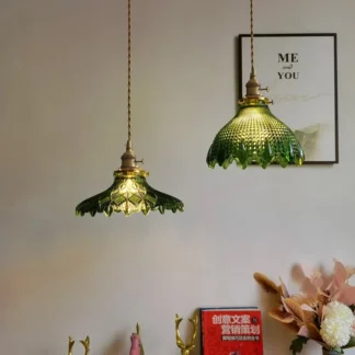 Lámpara colgante de cristal verde de varios estilos, accesorios de iluminación Vintage con pantalla de cristal, lámpara de araña moderna para cocina, isla y hogar