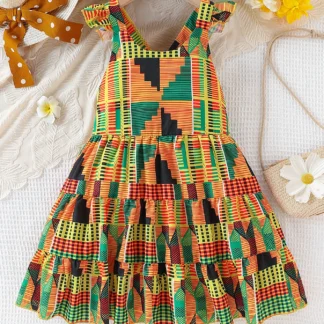 Vestido sin espalda con manga de rotador volador estilo bohemio africano de verano para niñas ropa para niños