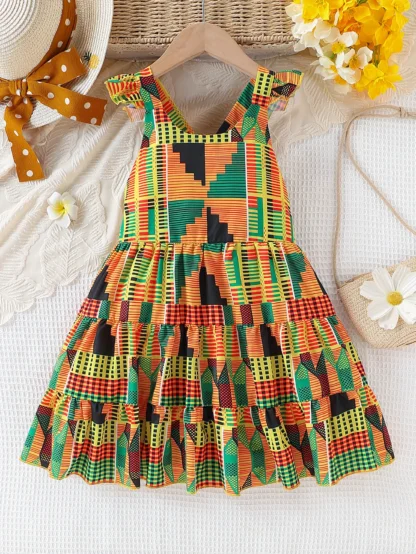 Vestido sin espalda con manga de rotador volador estilo bohemio africano de verano para niñas ropa para niños