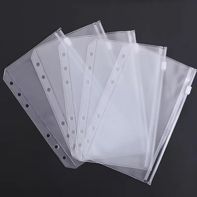 Carpeta con bolsillos A5/A6/A7, carpetas con cremallera para cuaderno de 6 anillas, bolsa impermeable de hojas de PVC, bolsas para archivar documentos
