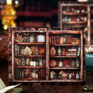 Pegatinas PET de la Serie Wendy's Cabinet con Diseño de Hojas Vintage y Paisaje en Botella, Material Creativo para DIY, Diario, Collage y Papelería