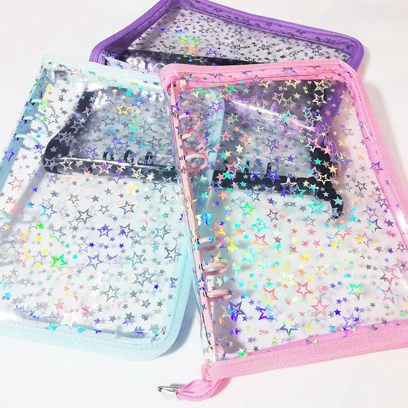 Carpeta con cremallera de estrella A5, tarjetas fotográficas para chica Ins, diario DIY, tarjeta de ídolo Kpop transparente, álbum de fotos, libro de colección de papelería