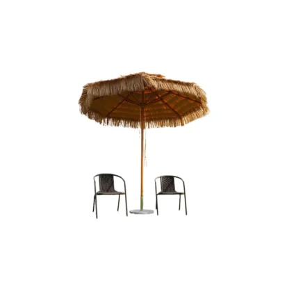 Sombrilla de paja para exteriores, resistente al viento y al agua, con columna central grande, ideal para hoteles y alojamientos rurales, con simulación de playa.