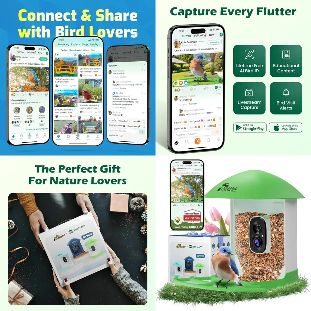 Casa para Pájaros Inteligente 2K HD con Cámara para Identificación por IA, Grabación Automática y Alertas - Ideal para Entusiastas de la Observación de Aves