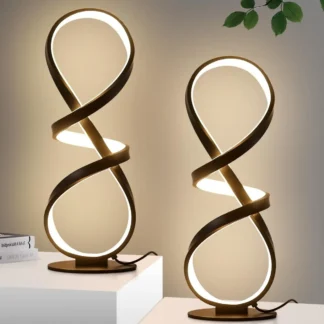 Paquete de 2 Lámparas de Escritorio LED Táctiles Regulables en Espiral, 3 Temperaturas de Color, Lámpara de Noche Moderna para Sala de Estar y Dormitorio, Negra