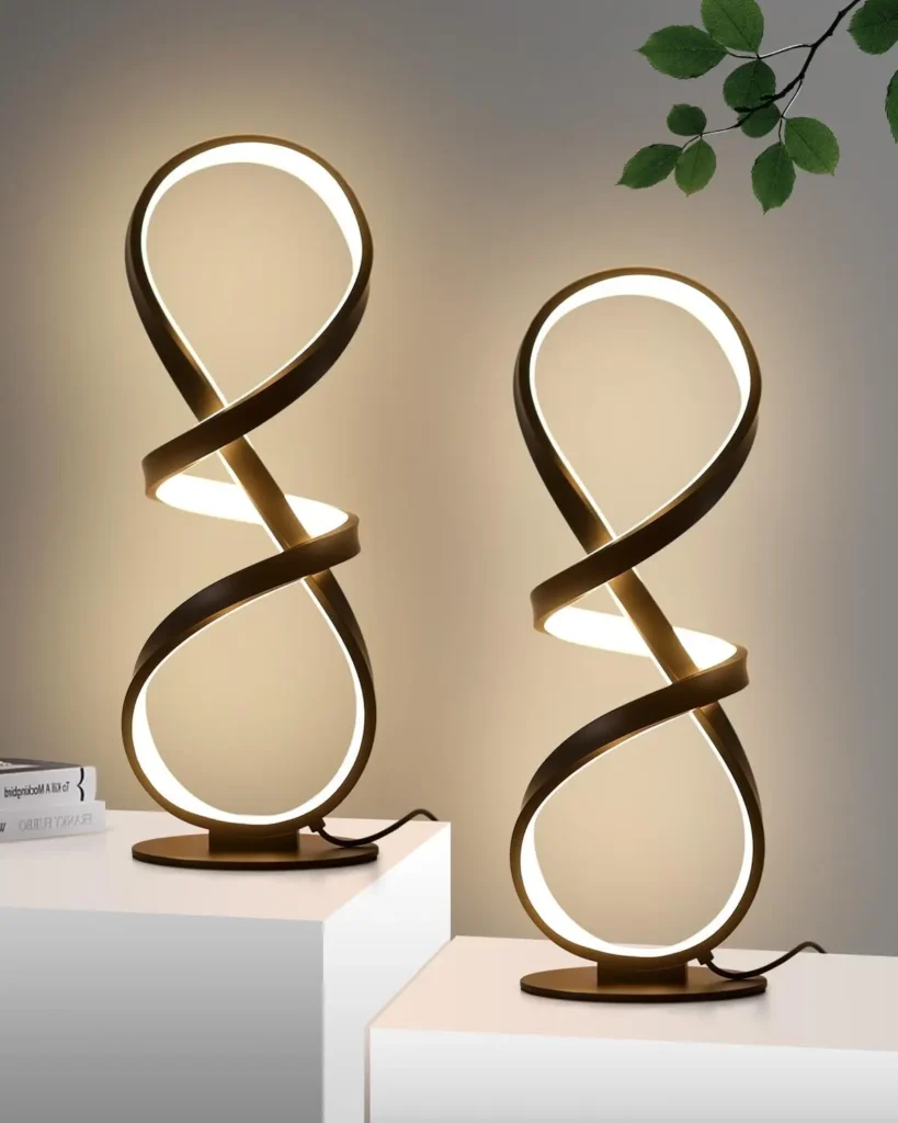 Paquete de 2 Lámparas de Escritorio LED Táctiles Regulables en Espiral, 3 Temperaturas de Color, Lámpara de Noche Moderna para Sala de Estar y Dormitorio, Negra